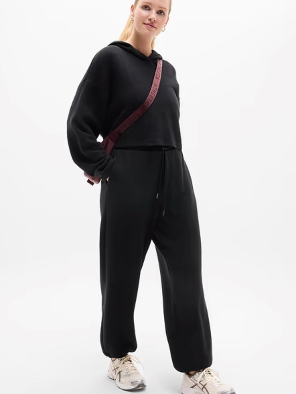 NWT Athleta Tranquil Waffle Hoodie in Black Size Large